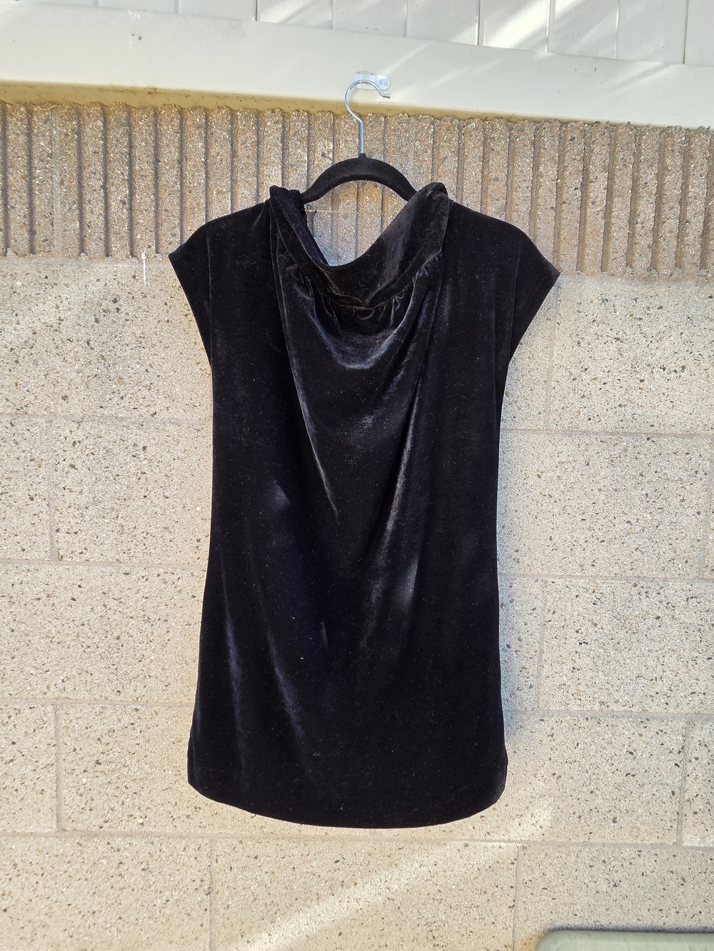 Black Velvet Mini Dress with Draped Cowl Neck & Super Low Back w/Rhine Stones